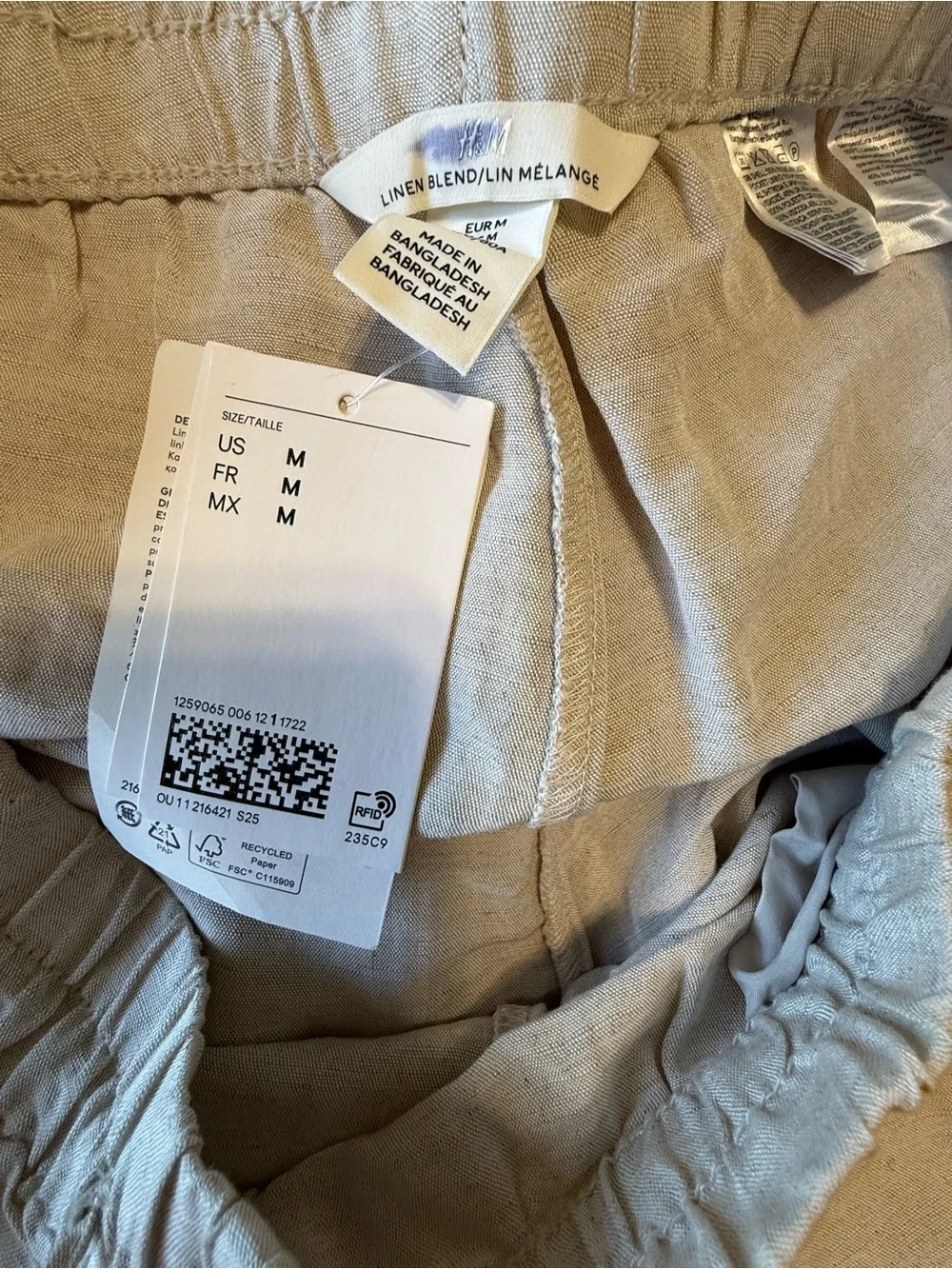 H&M Beige Wide-Leg Drawstring Linen-Blend Pants